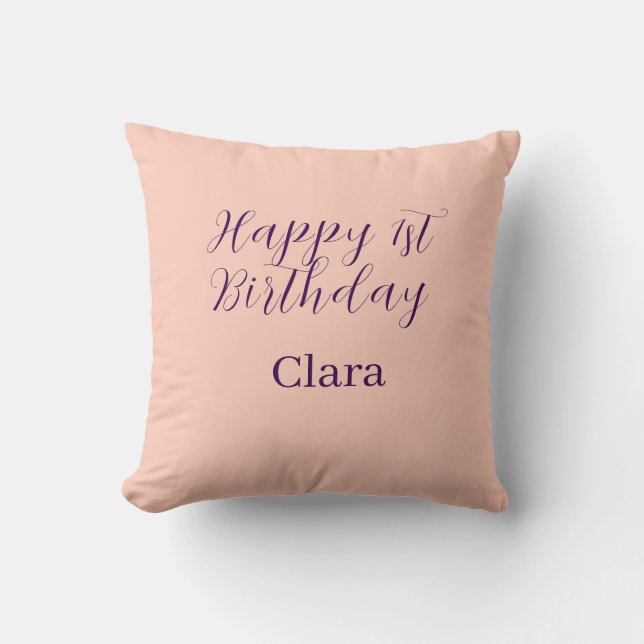 Coussin Joyeux 1er anniversaire orange violet boho rétro n (Recto)
