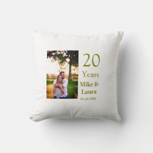 Coussin Joyeux 20e anniversaire nom du couple date or