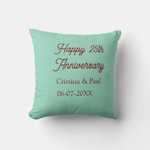 Coussin Joyeux 25e anniversaire vert mauve pastel boho rét
