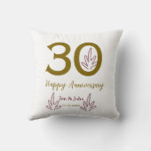 Coussin Joyeux 30e anniversaire nom date feuille rouge dor (Verso)