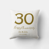 Coussin Joyeux 30e anniversaire nom date lettre dorée gras (Verso)