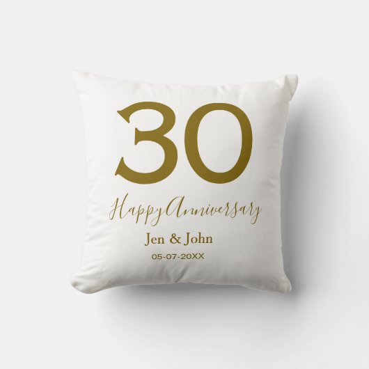 Coussin Joyeux 30e anniversaire nom date lettres dorées (Recto)