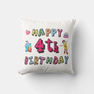 Coussin Joyeux 4e anniversaire. 4 ans b-jour.