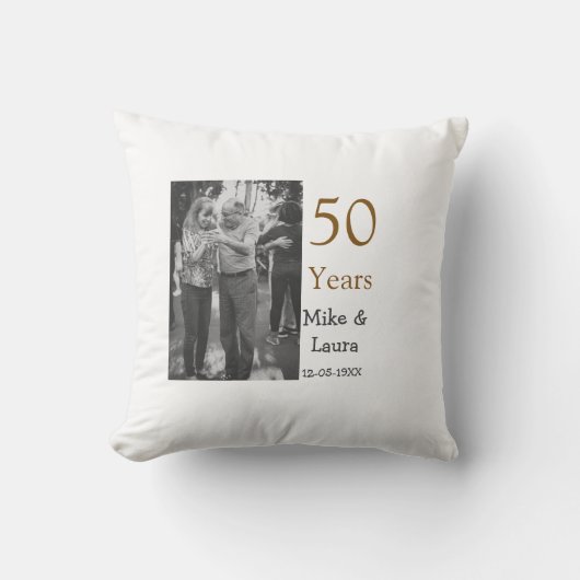 Coussin Joyeux 50e anniversaire nom du couple date de mari (Recto)