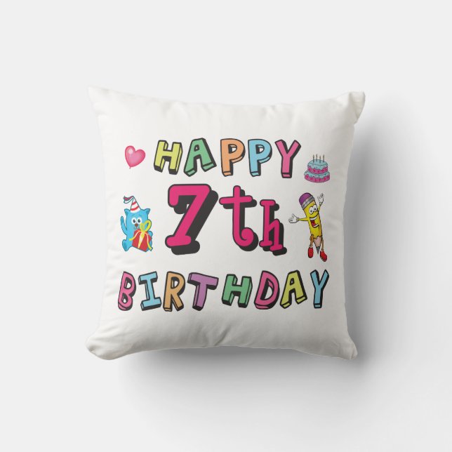 Coussin Joyeux 7ème anniversaire. 7 ans. (Recto)