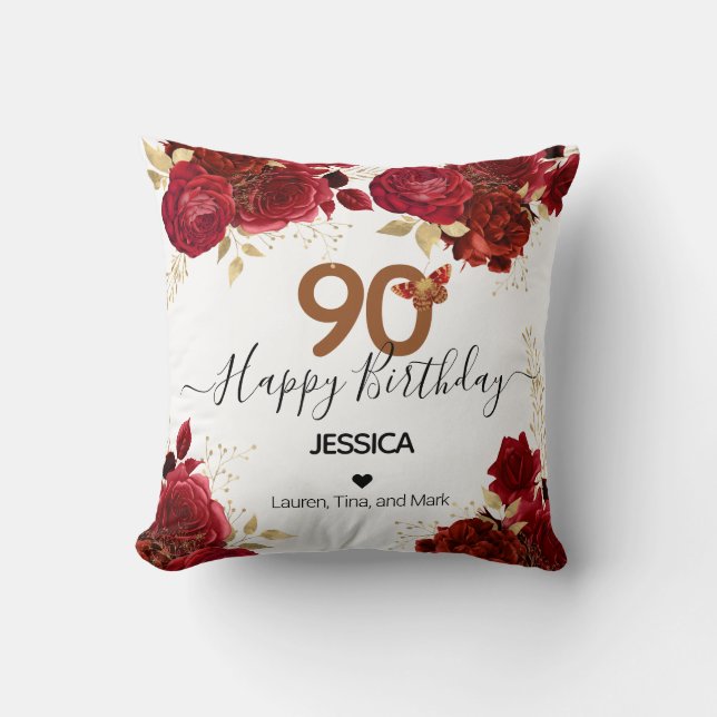 Coussin Joyeux anniversaire 90 Roses floraux Jeu personnal (Recto)