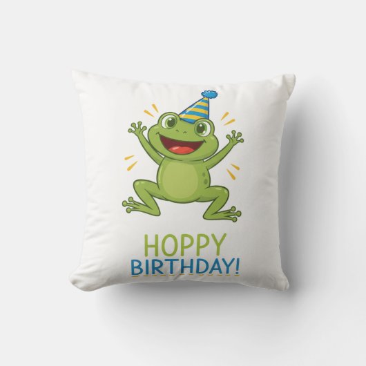 Coussin Joyeux Anniversaire Drôle Grenouille Enfants (Recto)