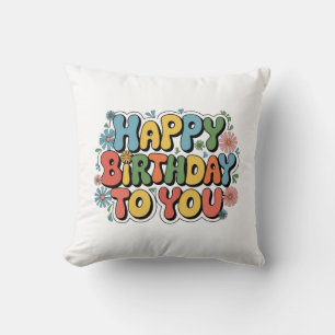 Coussin Joyeux Anniversaire Floral Groovy
