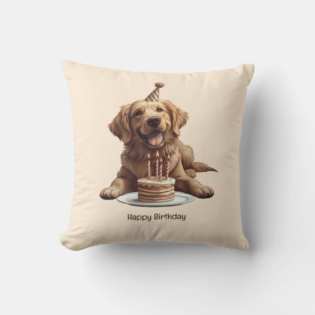 Coussin Joyeux Anniversaire Golden Retriever Chien (Recto)