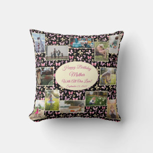 Coussin Joyeux anniversaire Mère Famille Photo Collage Tem