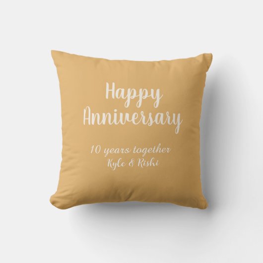 Coussin Joyeux anniversaire or blanc 10 ans nom date (Recto)