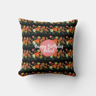 Coussin Joyeux anniversaire Poppy floral dames Nom Cuchion