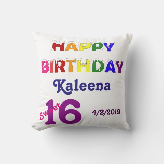 Coussin Joyeux Anniversaire Sweet 16 (Recto)