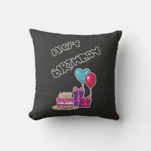 Coussin Joyeux Anniversaire Texte Bulle Néo-Retro 