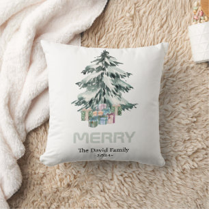 Coussin Joyeux Aquarelle Neige Pine Noël Arbre Cadeaux