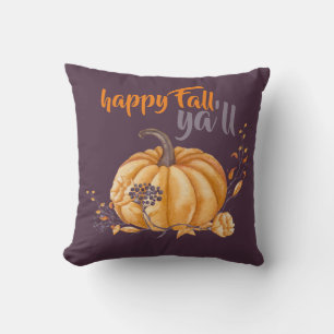 Coussin Joyeux Automne à Tous Aquarelle Citrouille Violet