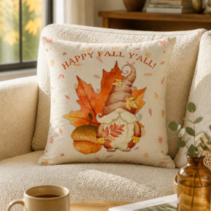 Coussin Joyeux Automne à Tous Gnome Feuille et Gland