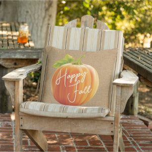Coussin Joyeux Automne Citrouille Sur Jute Faux