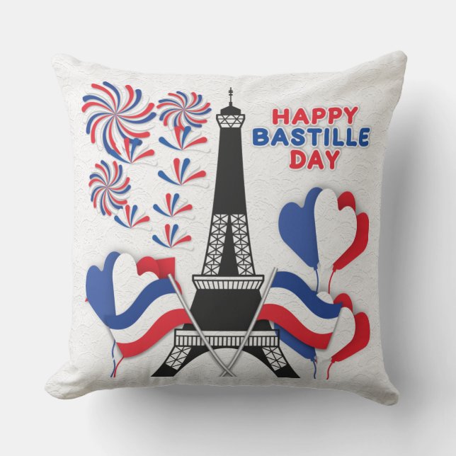 Coussin Joyeux Bastille Day/ À Paris avec Love Lace Coussi (Recto)