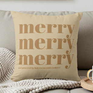 Coussin Joyeux Beige Brown Typographie Amusant Noël Simple