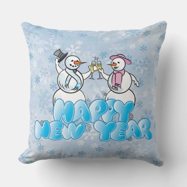 Coussin Joyeux bonhomme de neige du Nouvel An (Recto)