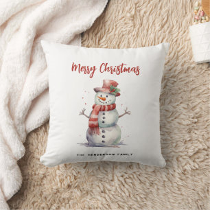 Coussin Joyeux bonhomme de neige Joyeux Noël Personnalisé 