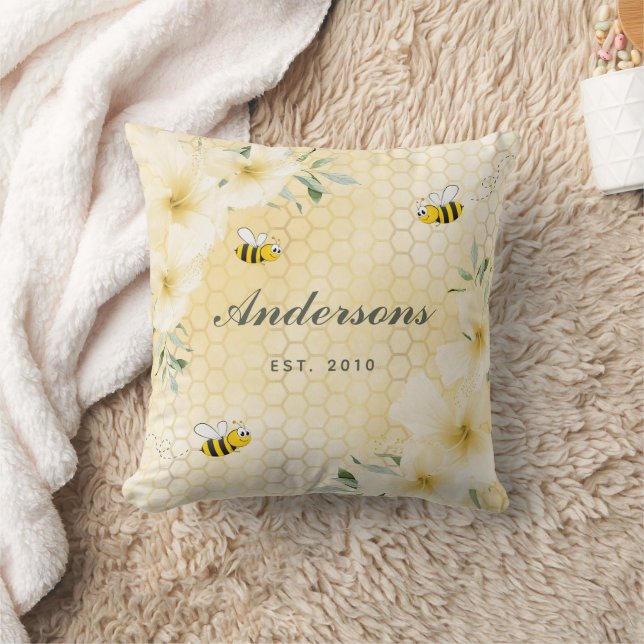 Coussin Joyeux bosse abeilles jaune monographie de famille (Couverture)