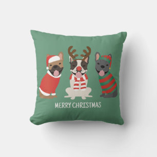 Coussin Joyeux Buldogs français de Noël
