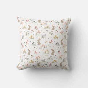 Coussin Joyeux Bunny de Pâques Fleurs sauvages mignonette