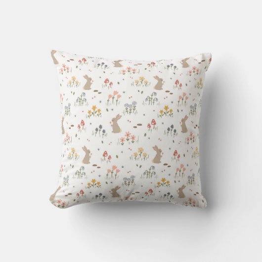 Coussin Joyeux Bunny de Pâques Fleurs sauvages mignonette  (Recto)