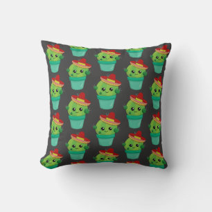 Coussin Joyeux cactus vert dans un Motif du Sombrero rouge