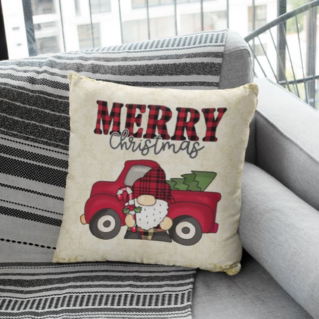 Coussin Joyeux Camion De Noël Et Gnome (Créateur téléchargé)