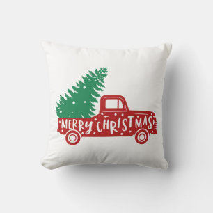 Coussin Joyeux Camion Vintage Noël avec sapin de Noël