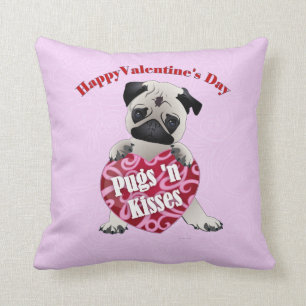 Coussin Joyeux Carlins de la Saint Valentin N Baisers Carl