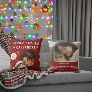 Coussin Joyeux Cat-Mas Rouge Noël Photo Nom Message