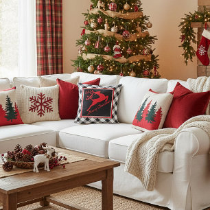 Coussin Joyeux cerf de Noël en plaid