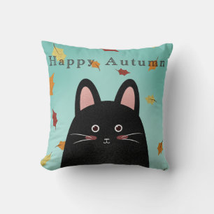 Coussin Joyeux chat noir d'automne