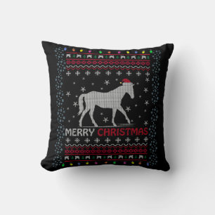Coussin Joyeux Cheval de Noël avec chapeau de Père Noël