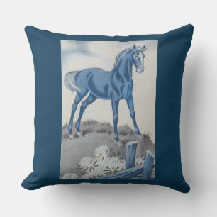 Coussin joyeux cheval en bleu