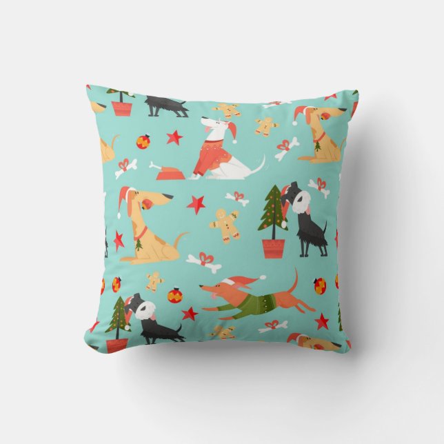 Coussin Joyeux Chiens Motif de Noël (Recto)