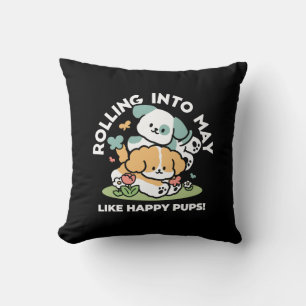 Coussin Joyeux Chiots Arrivés En Mai - Kawaii Dog Art