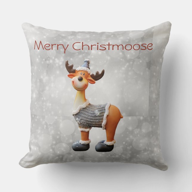 Coussin Joyeux Christmoose portant un chapeau (Recto)