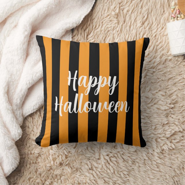 Coussin Joyeux Citrouille d'Halloween Orange noir rayé (Couverture)