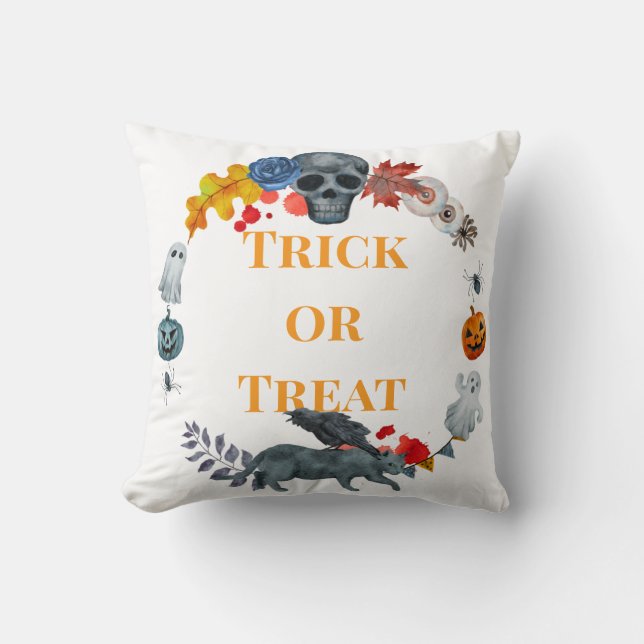 Coussin Joyeux Citrouille du Costume d'Halloween et Fantôm (Recto)