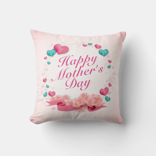Coussin Joyeux Coeurs de bonbons de la Fête des Mères | CO (Recto)