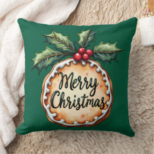 Coussin Joyeux Cookie de Noël avec Holly Berries Green