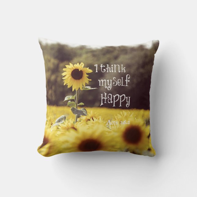 Coussin Joyeux couplet de la Bible avec des tournesols (Recto)