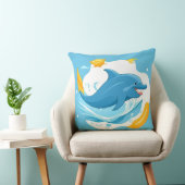 Coussin Joyeux Dauphin de dessin nager dans l'eau bleue (Chaise)