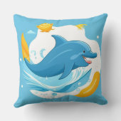 Coussin Joyeux Dauphin de dessin nager dans l'eau bleue (Verso)