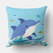 Coussin Joyeux Dauphin de dessin nager dans l'eau bleue (Verso)